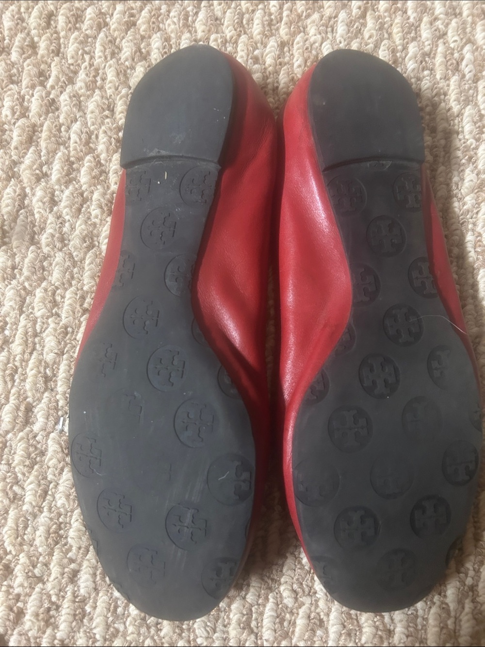 Tory Burch Red Leather Logo Ballet Flats - Picture 3 of 4